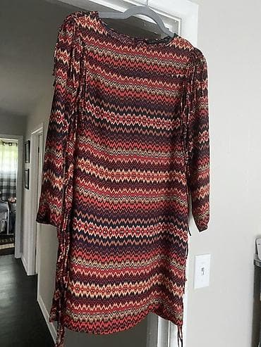 полиестер: Повседневное платье, Осень-весна, Короткая модель, Прямое, M, L — 3