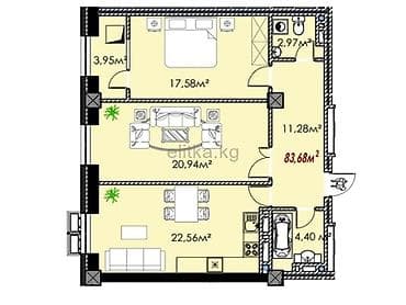 2 комнатная квартира псо: 2 комнаты, 84 м², Элитка, 9 этаж, Готовая ПСО (под самоотделку) — 4