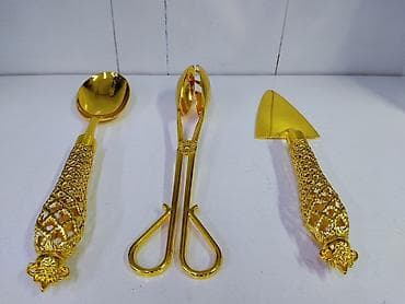 набор ложка вилка нож: Набор сервировочных приборов, золочёный, 3 предмета: - Большая — 1