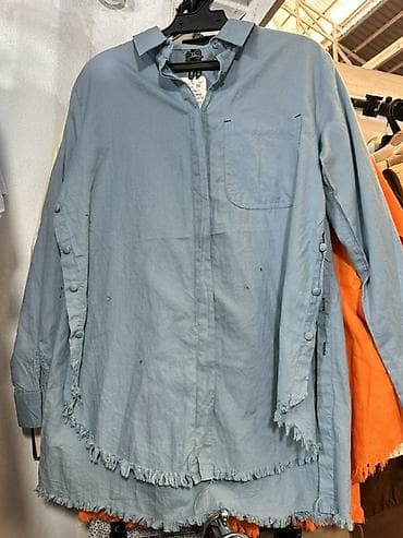 пляжная туника: Женская удлинённая рубашка свободного кроя - Фасон: oversize/туника — 4