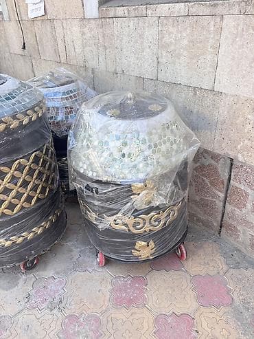 кафельный клей: Уличные тандыры (печи) на колесах с декоративной мозаикой - Тип — 2