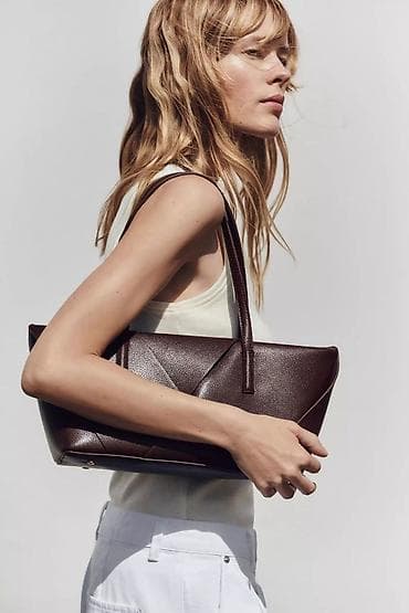 Сумкалар: Сумка-тоут ZARA с геометрической стёжкой - Форма: продолговатый тоут — 3