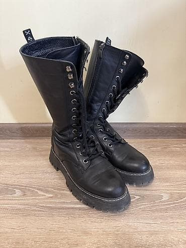 Ботинки: Высокие черные ботинки-берцы из кожи. Покупала в Лионе. Зимние - — 1