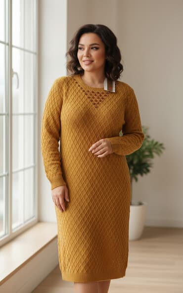 национальные украшения бишкек: Повседневное платье, Платье-свитер, M — 1