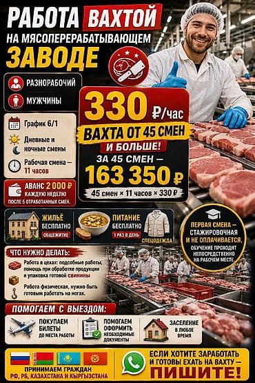 Өндүрүш: Талап кылынат Өндүрүшкө кара жумушчу, Төлөм: Бир айда эки жолу, Тажрыйбасыз — 1