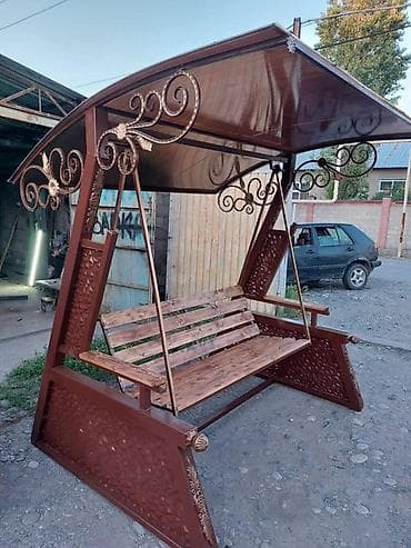 дачная качеля: Садовые качели Металл, Со спинкой, С крышей — 4
