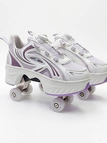 ролики кросовки: Кроссовки-ролики 2-в-1, лиловые/белые - Трансформируются из обычных — 4