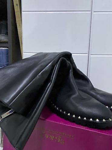 Айымдардын бут кийими: Высокие женские сапоги, черные - Материал верха: гладкая кожа/кожа с — 1