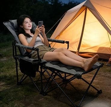 Походный складной стул, Новый, Другой материал, цвет - Серый