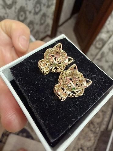 Колье: Серьги «Пантера», золото, геометрический дизайн. - Материал: жёлтый — 5