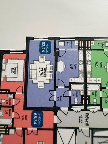 seven development: 1 комната, 52 м², Кок-Жар ж/м Элитка, 13 этаж, ПСО (под самоотделку) — 3