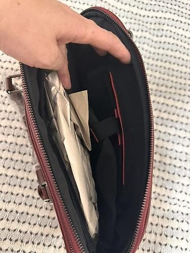 сумка командирская: Сумка-портфель для ноутбука/документов, бордовая - Материал: гладкая — 4