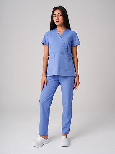 Ингаляторлор, небулайзерлер: Женский медицинский комплект (топ + брюки) - Фасон: кимоно с запахом — 3