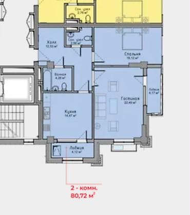 2 комнаты, 80 м², Асанбай мкр Элитка, 3 этаж, ПСО (под самоотделку) — 2