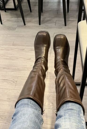 женские зимние сапоги из натуральной кожи и меха: Женские высокие сапоги,коричневые - Материал верха: гладкая кожа — 3