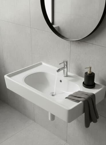 раковина с пьедесталом: Раковина для ванной, Квадратная форма, Материал: Керамика — 1