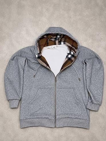 Толстовки: Серое худи на молнии Burberry - Модель: худи на молнии с капюшоном и — 1