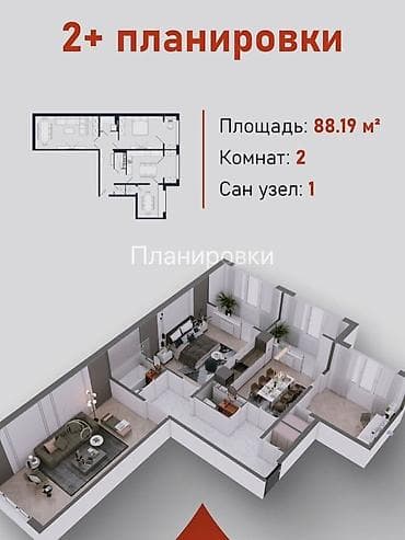 64: 3 комнаты, 88 м², Элитка, 7 этаж, Готовая ПСО (под самоотделку) — 2