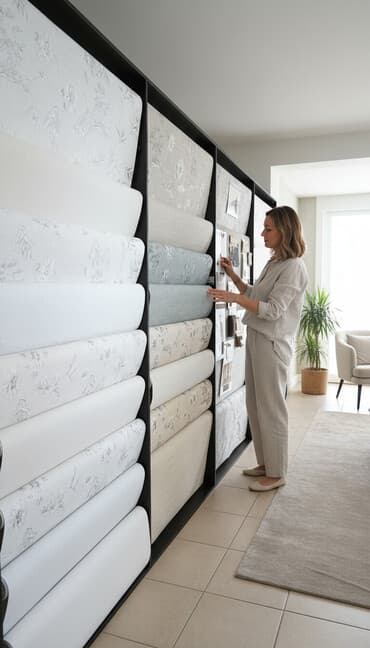 пленки для аквапринта: Представлены образцы обоев с различными дизайнами, включая однотонные — 1