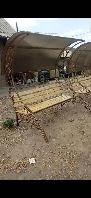 уксусное дерево: Скамейка Металл, Со спинкой, С крышей — 5