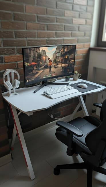 большой угловой компьютерный стол: Игровой/компьютерный стол, белый - Эргономичная столешница с — 1