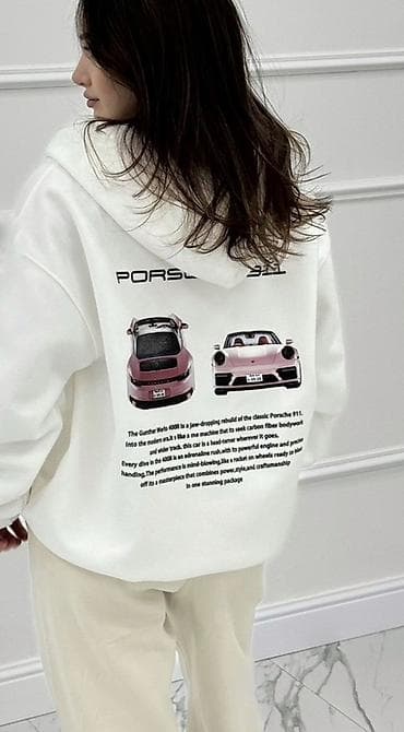 nike tech: Белая худи на молнии с принтом Porsche 911 - Цвет: белый - Фасон — 5