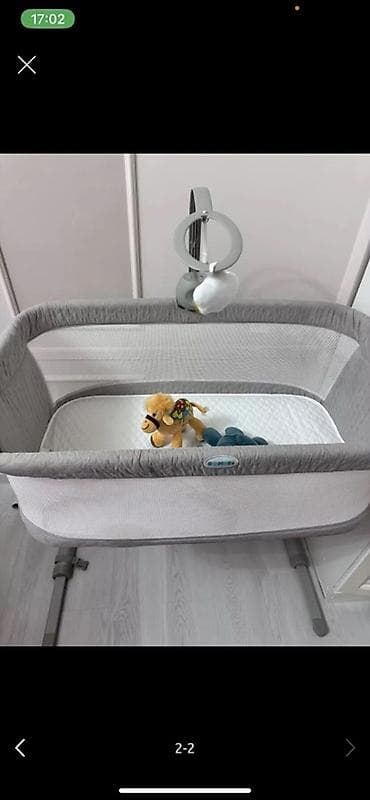 Детская приставная кроватка, Без колесиков, цвет - Серый