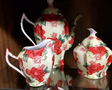 конфетница посуда: Чайный комплект "КРАСНАЯ РОЗА", фарфор, деколь,состояния шикарное ! — 1
