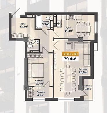 Квартиры: 2 комнаты, 79 м², 7 мкр Элитка, 5 этаж, ПСО (под самоотделку) — 2