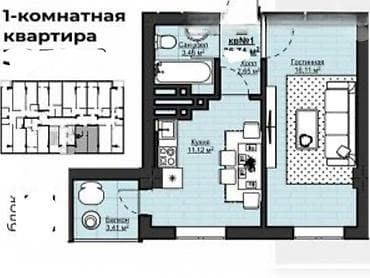 арт сити: 1 комната, 37 м², Асанбай мкр Элитка, 9 этаж, ПСО (под самоотделку) — 1