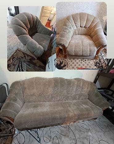 диваны офис: Комплект мягкой мебели, Б/у, Самовывоз, цвет - Бежевый — 1