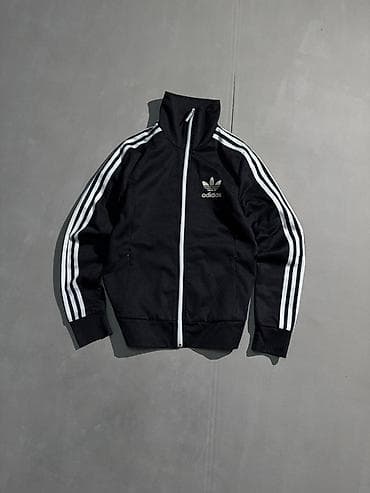 Личные вещи: Зипка/олимпийка adidas - Цвет: черный с белыми акцентами - Фирменные — 1