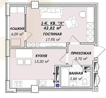 1 комната, 42 м², Азия Молл Элитка, 7 этаж — 2