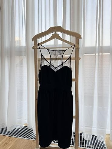 шелк: Черное платье-комбинация с кружевом - Цвет: черный - Длина: до колена — 2