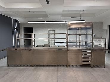 бутка мороженое: Линия раздачи для столовой/кафе из нержавеющей стали. Длина 4,10 м — 5