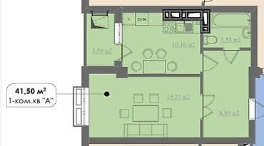 29: 1 комната, 42 м², Элитка, 6 этаж, Готовая ПСО (под самоотделку) — 2