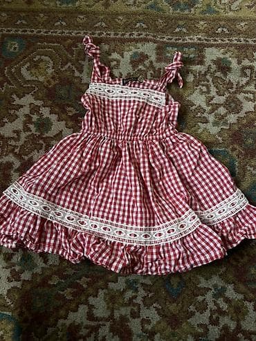 джинсовый сарафан: Детское платье, цвет - Красный — 1