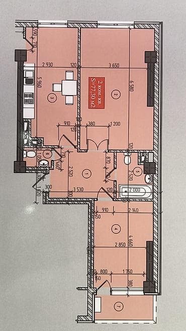 2комнаты: 1 комната, 77 м² — 6