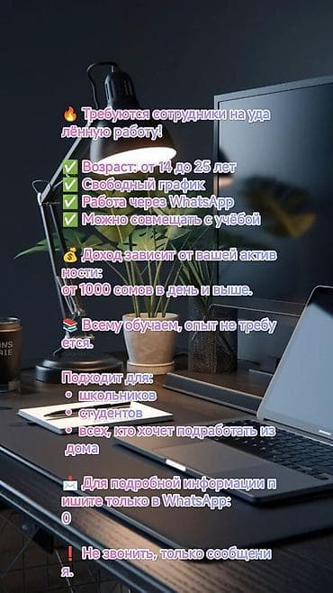 Жумуш: Удалённая подработка - Возраст: от 14 до 25 лет - Свободный график — 1