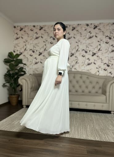 платье с завышенной талией для беременных: Длинное вечернее платье для беременных - Цвет: молочный/айвори. - — 1