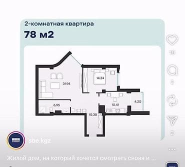 срочно дом: 2 комнаты, 78 м², Элитка, 8 этаж, Готовая ПСО (под самоотделку) — 4