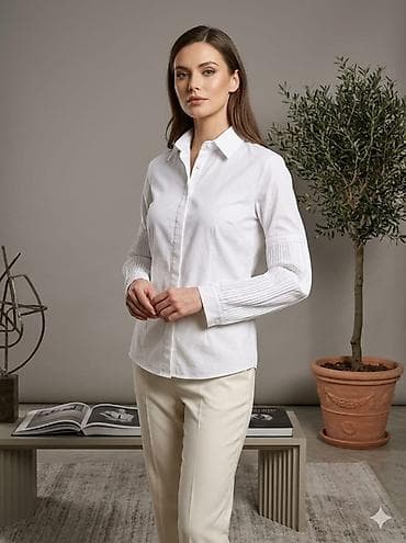 оптом кийим: Блузка, Классикалык модель, Пахта, Solid print — 3