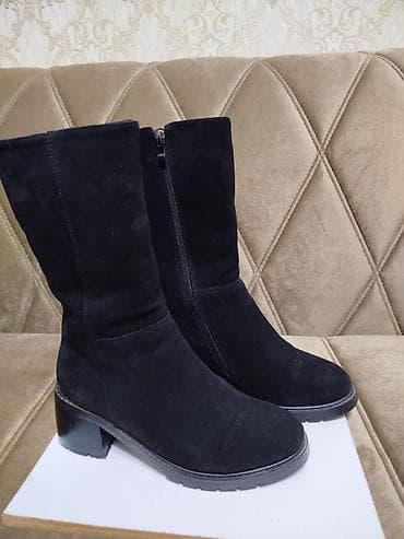 Полусапоги замшевые натуральные, на меху натуральном цигейковом