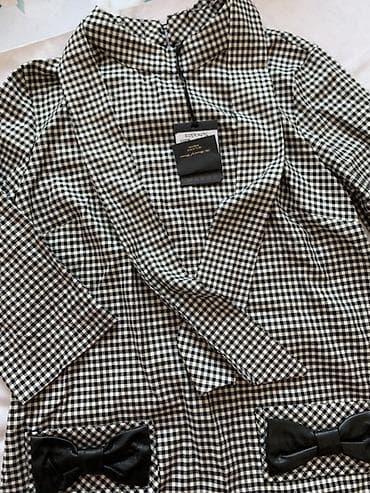 moda larissa плащ: Платье в чёрно‑белую мелкую клетку Особенности: - 100% хлопок - 3/4 — 1