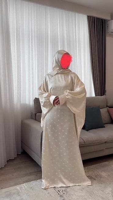 хиджаб бу: Вечернее платье, Длинная модель, Атлас, С рукавами, Все размеры — 1