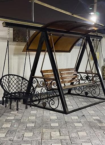 Садовые качели Металл, Со спинкой, С крышей