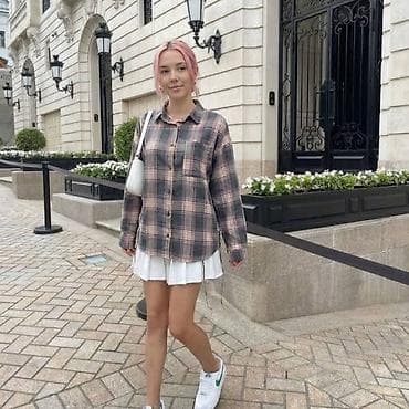 женские рубашки в клетку: Рубашка женская в клетку - Размер: 42–44 - Состав ткани: хлопок 50% — 5