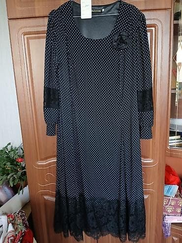 Вечерние платья: Платье в горошек с кружевной отделкой - Цвет: черный с мелким белым — 1