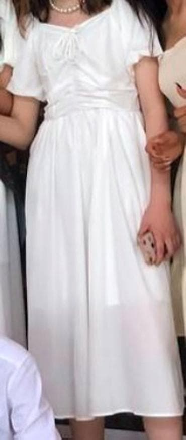 Үлпөт көйнөктөрү жана аксессуарлар: Белое женское платье миди в романтическом стиле. - Цвет: чисто-белый — 1