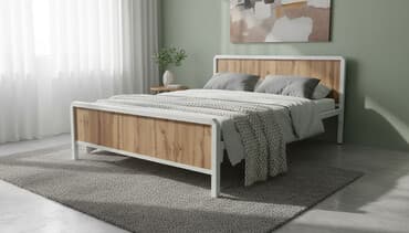 кровать из дерево: Прочная кровать с металлическим каркасом и декоративными вставками под — 1